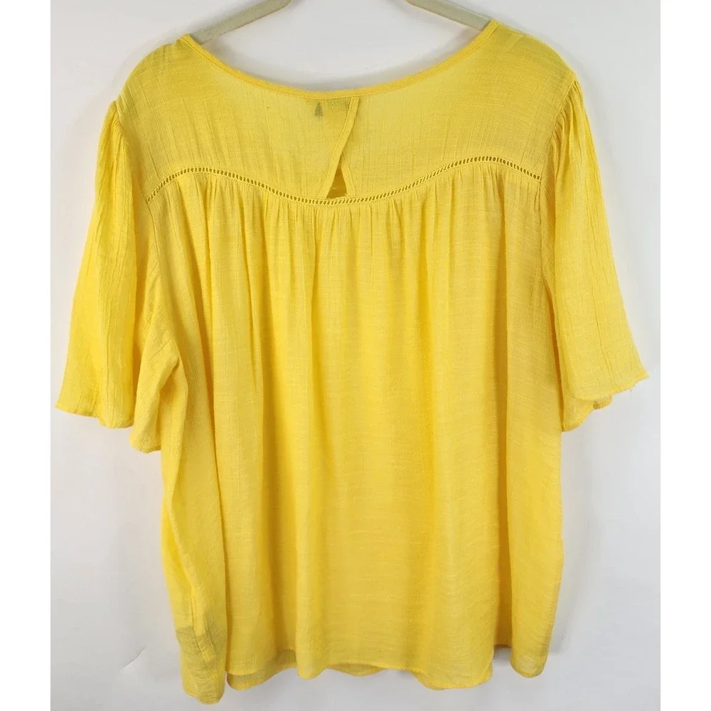 Nanette Lepore Top Women's L Flutter Sleeve Boho Pleated Lightweight Yellow